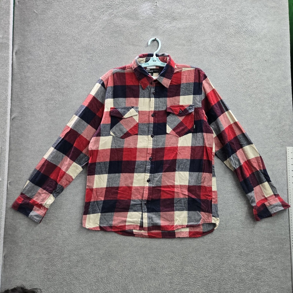 Vans Men Button Up Shirt L Red Plaid Flannel Skate Y2K Long Sleeve